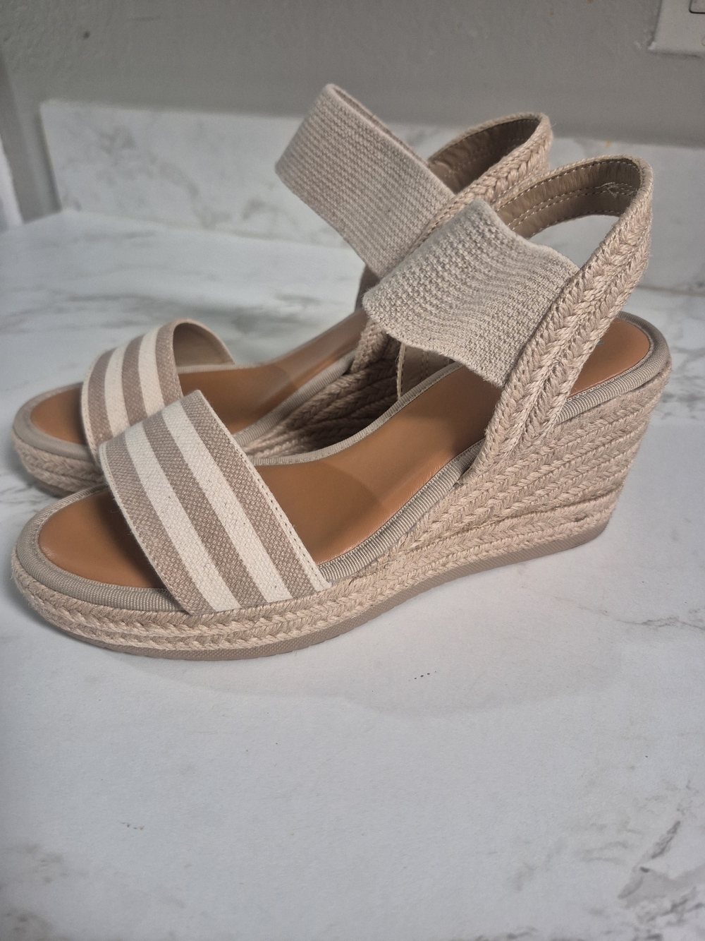 New MIA Beige Striped Espadrille Wedge Sandals
